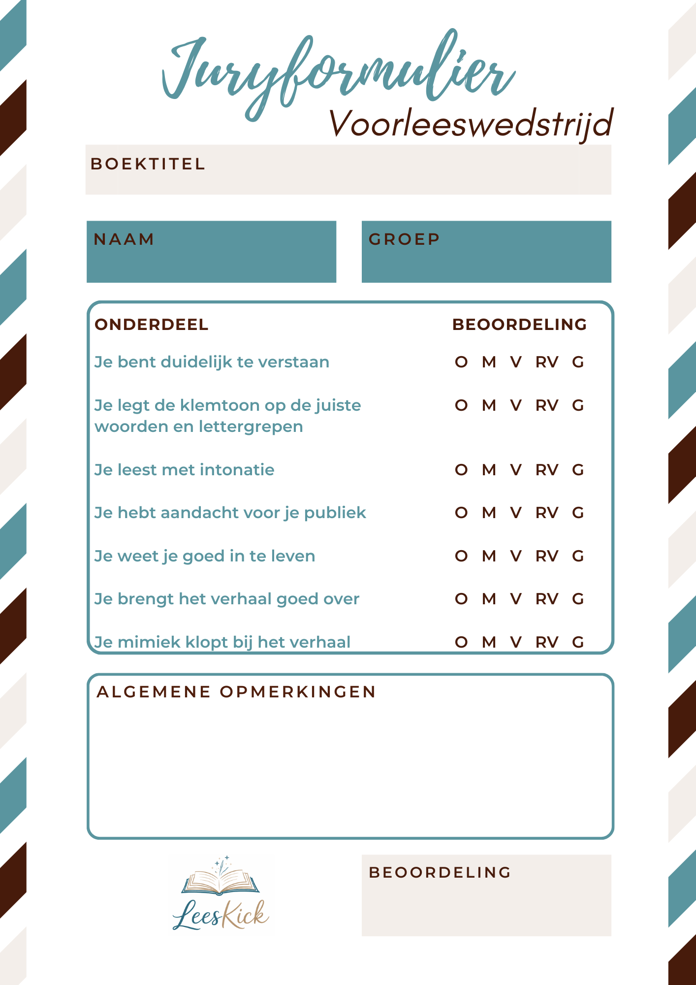 Beoordelingsformulier voorleeswedstrijd